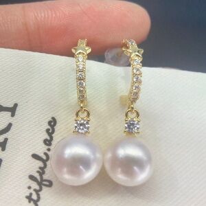 Gold Pearl and Crystal Hoop Earrings